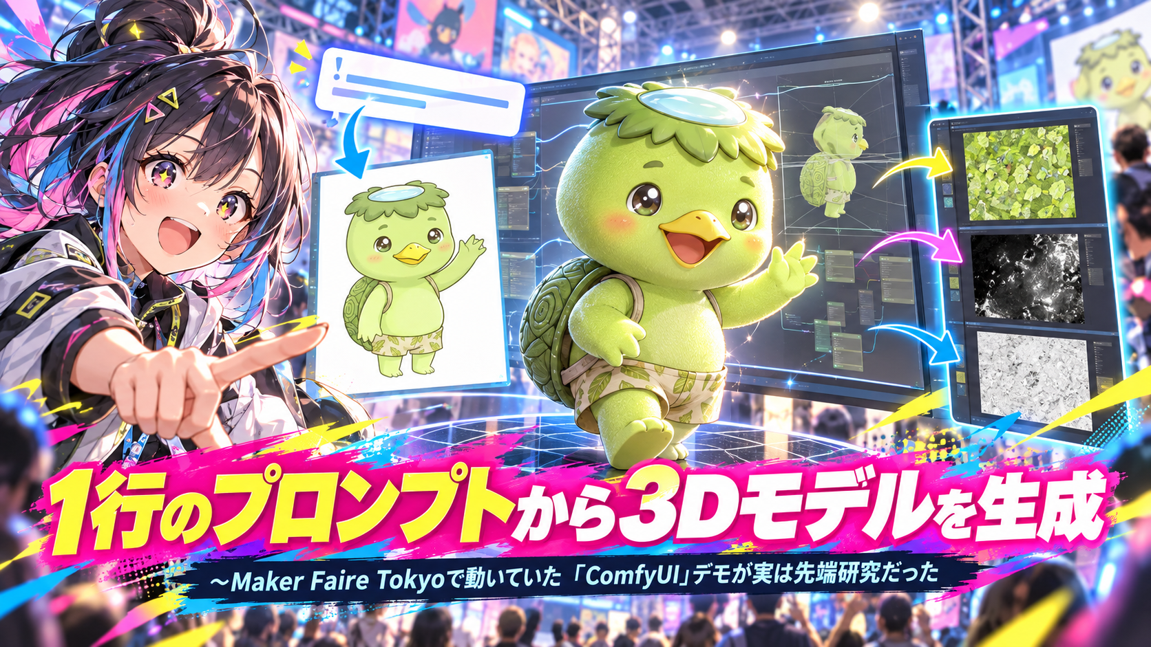1行のプロンプトから3Dモデルを生成 ～Maker Faire Tokyoで動いていた「ComfyUI」デモが実は先端研究だった