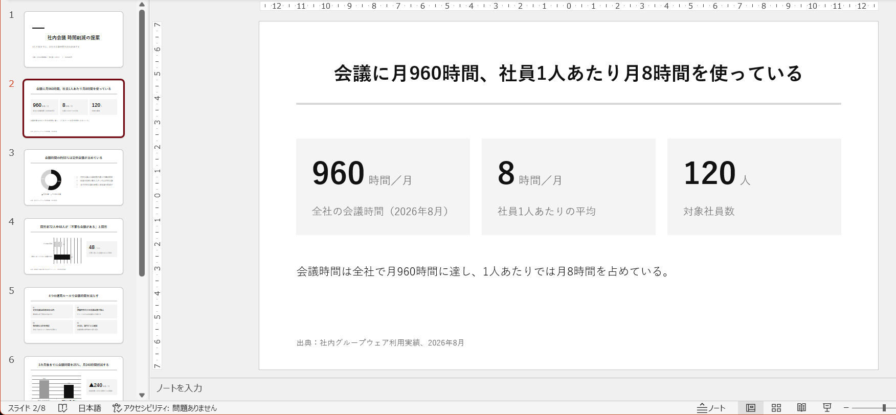 選択したスキルに沿って資料が作成された