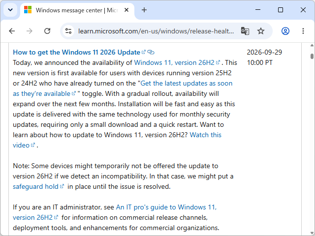 Microsoft、「Windows 11 2026 Update」（バージョン 26H2）を一般公開