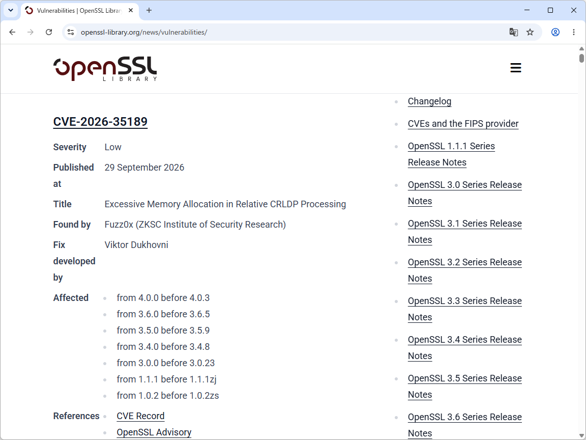 「OpenSSL」で新たな脆弱性がアナウンスされる