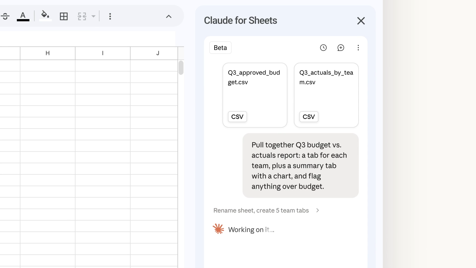 添付したCSVファイルをもとに、予算と実績を比較するレポートの作成を依頼