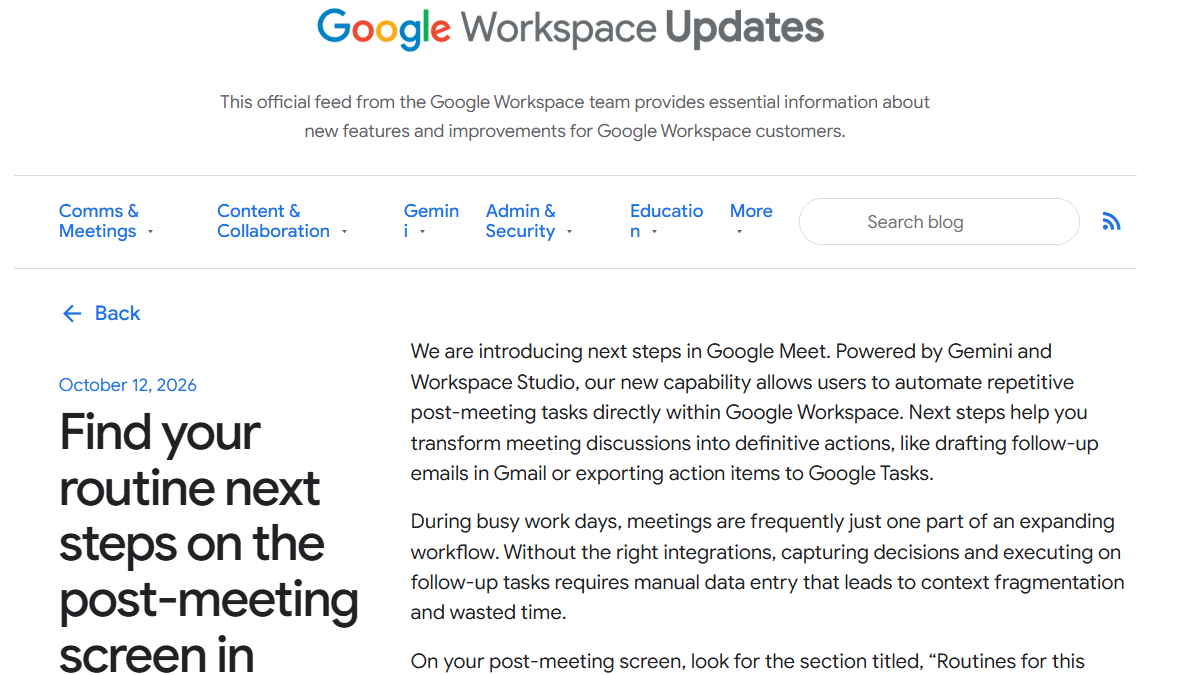 「Google Meet」で会議後の定型作業や会議内で決定したタスクの追加を自動化可能に