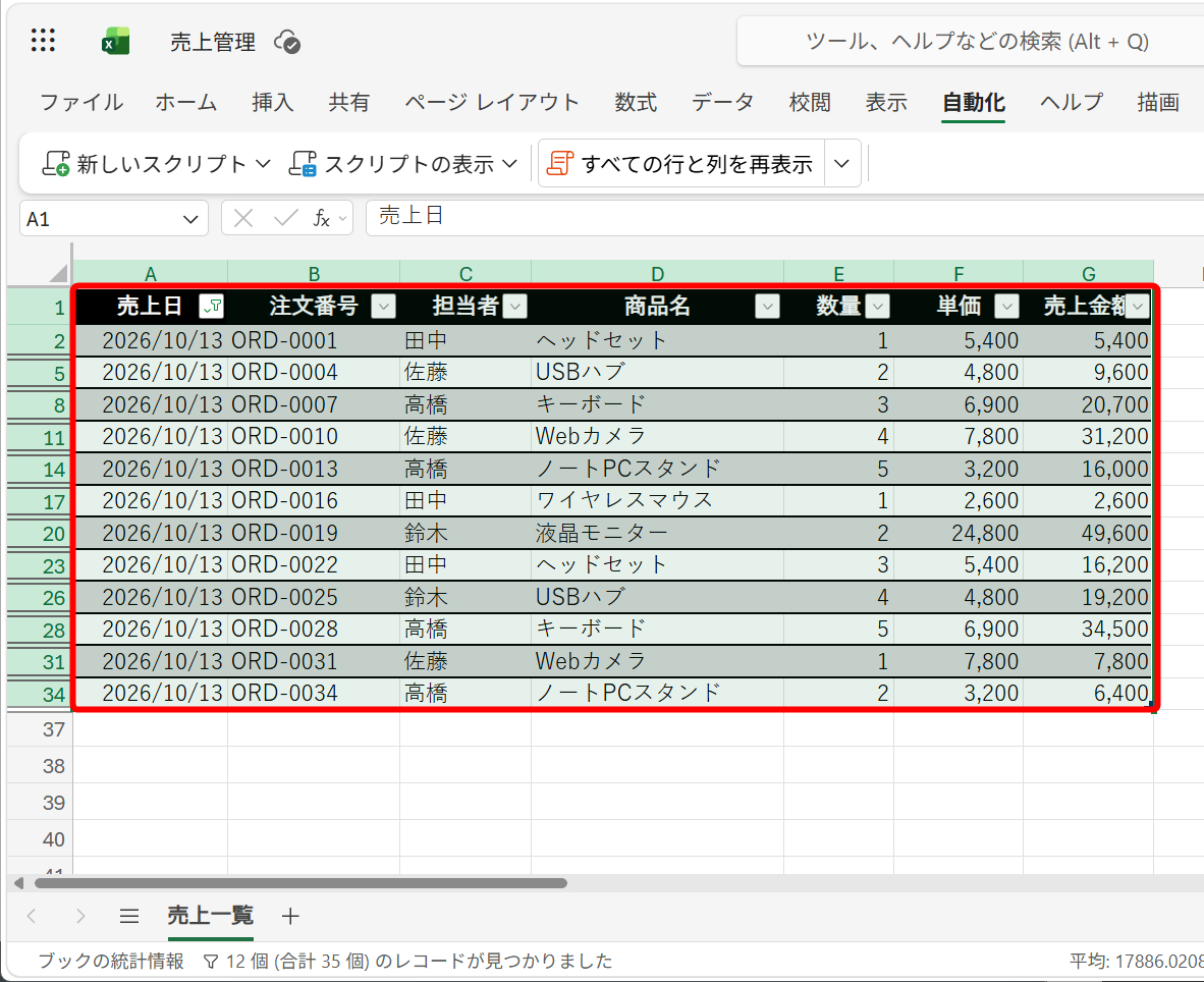 フィルターした結果をコピーしておく