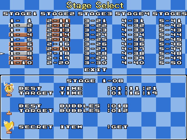 ステージごとに目標のタイムと泡の数が設定されている
