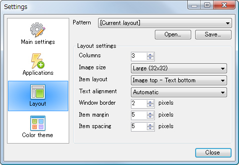 アイコンレイアウトの設定画面