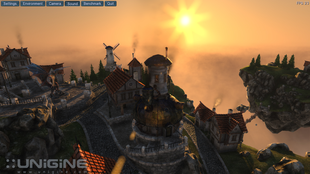 環境の変化をリアルタイムかつ物理法則に忠実にシミュレートしたベンチマーク画面