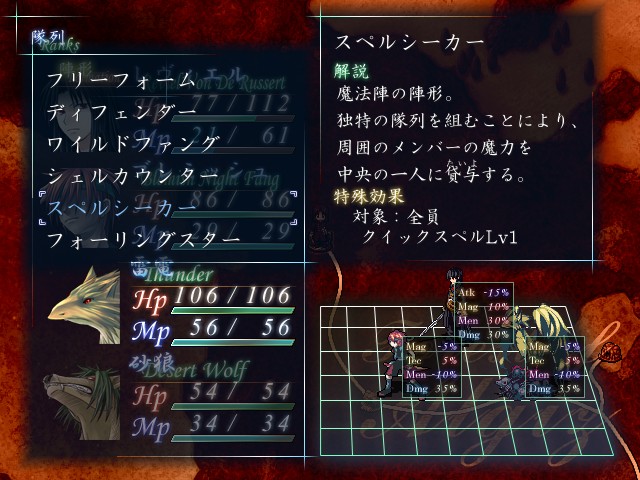 陣形は能力に補正や特殊効果が発生する。状況に合わせて選ぼう