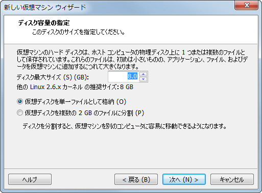 3. ディスク容量の指定: 初期状態のまま