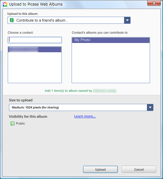 他人のアルバムへ写真をアップロード