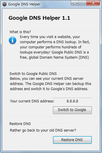 「Google DNS Helper」v1.1