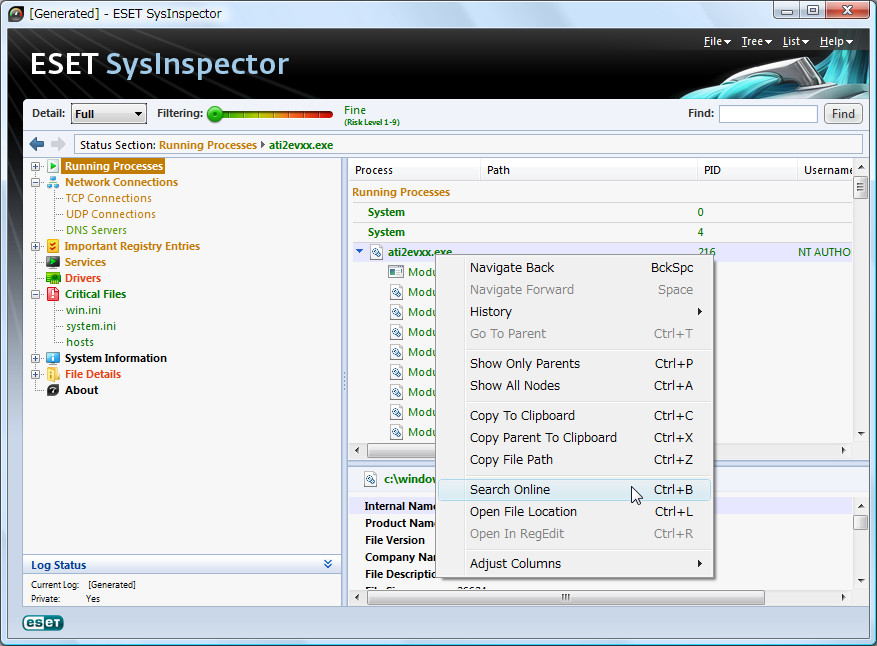 「ESET SysInspector」v1.2.021.0