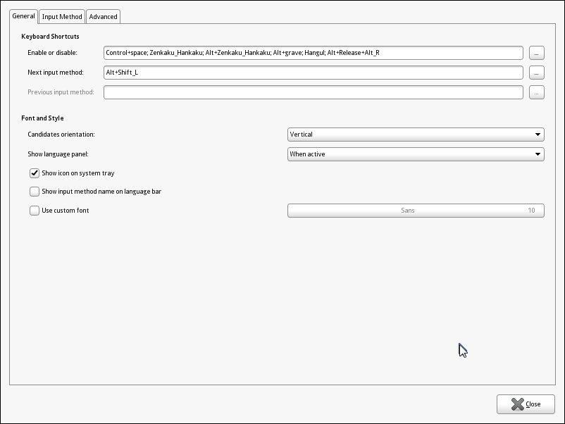 IMEの設定ダイアログ