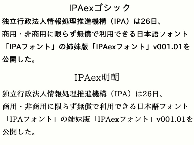 「IPAexフォント」v001.01
