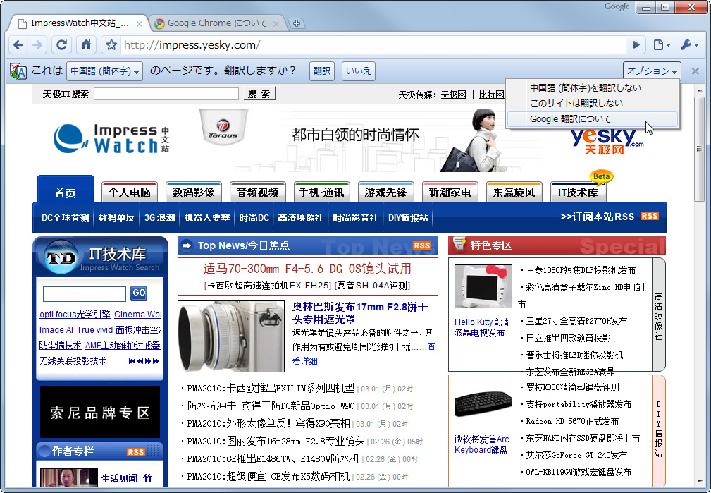 「Google Chrome」v4.1.249.1021 bata