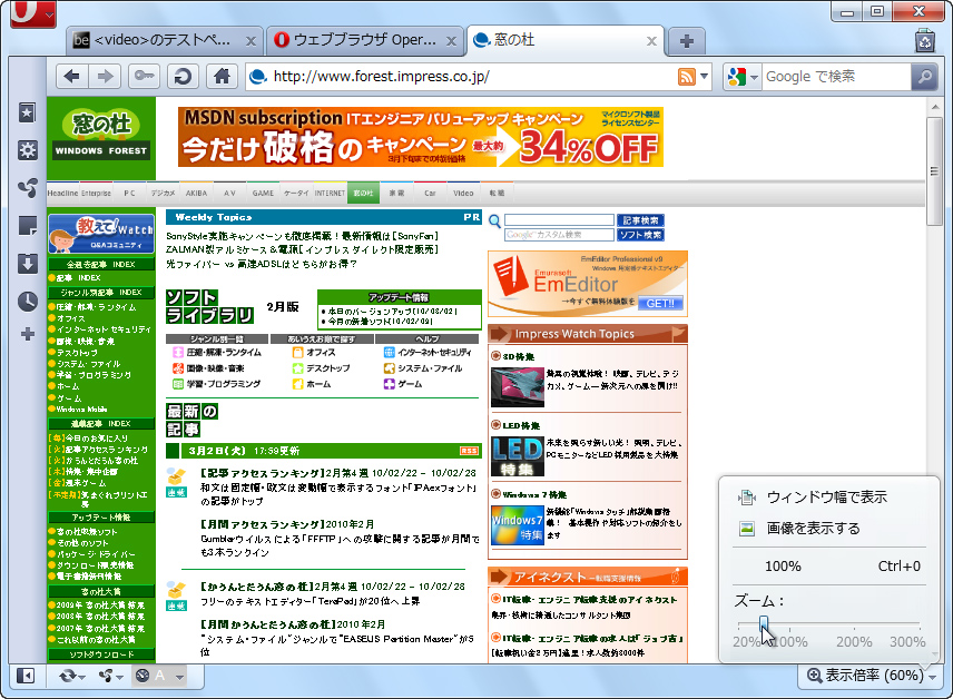 Webページの拡大・縮小表示ができるスライドバー