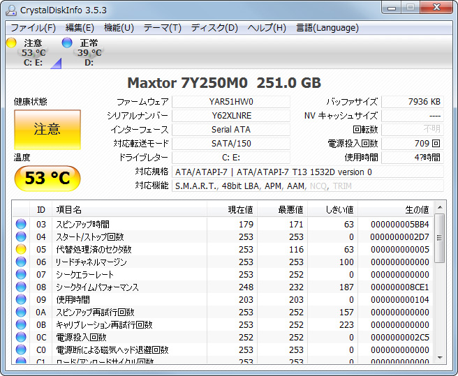 「CrystalDiskInfo」v3.5.3a