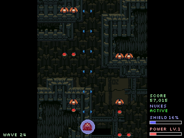 赤い敵弾はバリアでは防げないのでしっかり避けよう