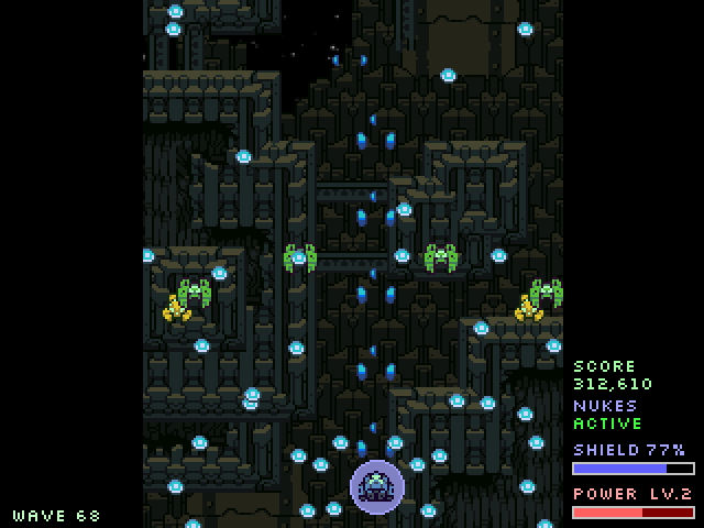 中盤以降は敵弾で画面が埋まるほど攻撃が激しくなる