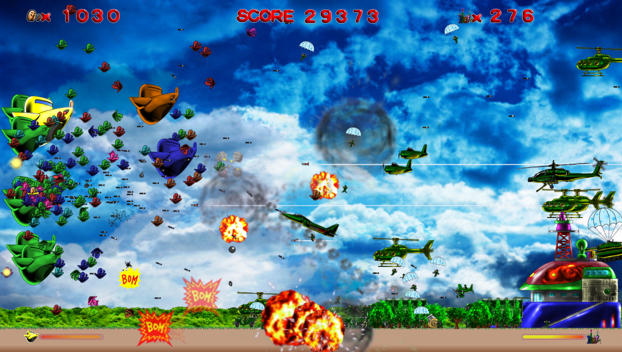 敵の攻撃が激しいときは仲間を盾にして自機を守るテクニックが有効