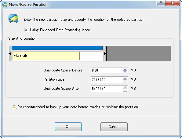 パーティションのサイズ指定などの操作はマウスで直感的に行える