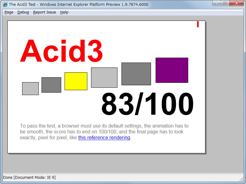 Web標準への準拠度を測る指標として知られる“The Acid3 Test”では83点を記録
