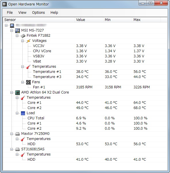 「Open Hardware Monitor」v0.1.37 Beta