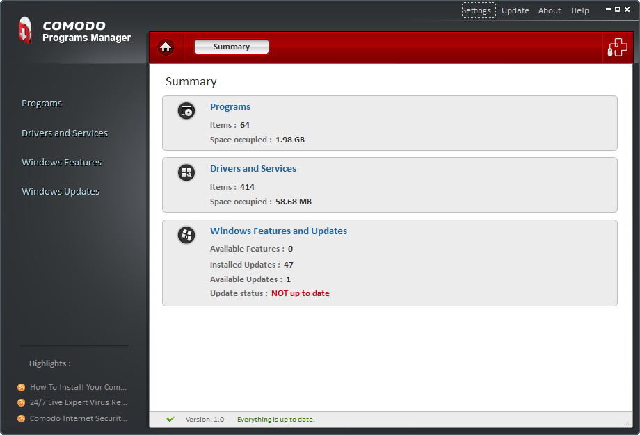 「Comodo Programs Manager」v1.0 (build 30)