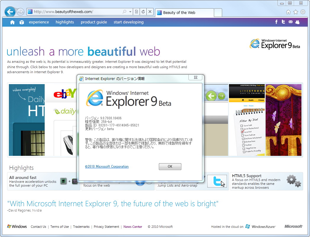 「Internet Explorer 9」ベータ版