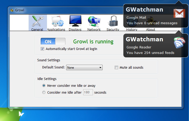 「Growl」を利用して通知ウィンドウを表示することも可能