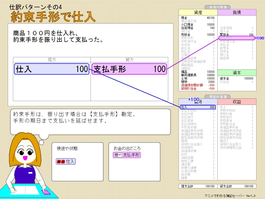 「アニメでわかる簿記セーバー」v1.0