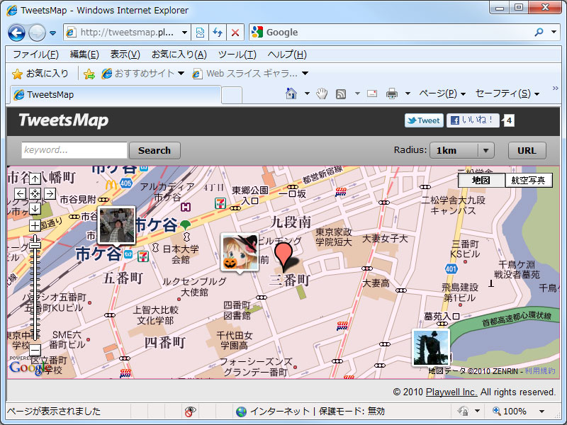 “TweetsMap”の地図