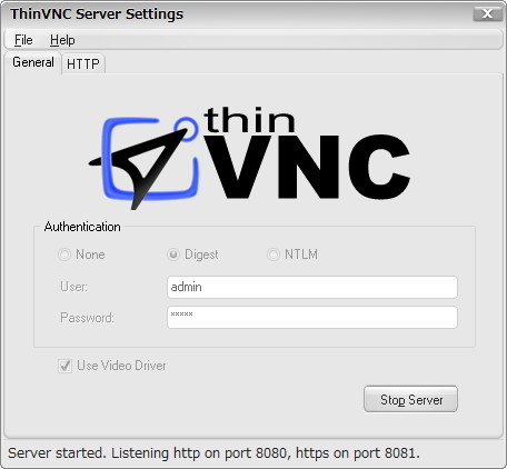 「ThinVNC Server」v1.0.0.1