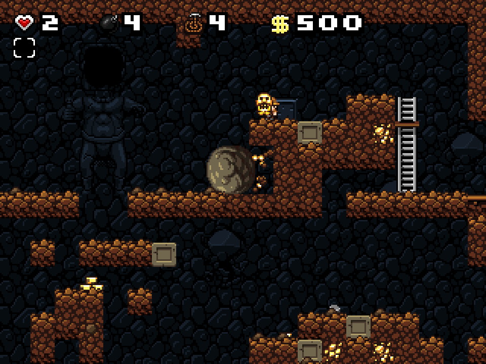 金の像を取ると巨大な岩が転がってくる罠が発動。高い場所に逃げよう