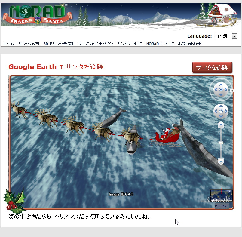 “3D でサンタを追跡”ページ