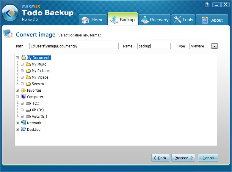 ディスクやパーティションのバックアップイメージをVHD/VMDK形式へ変換