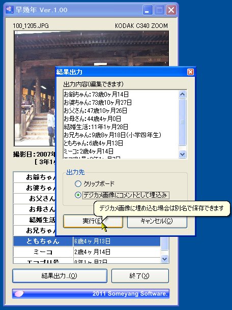 クリップボードや画像のコメント欄へ出力可能