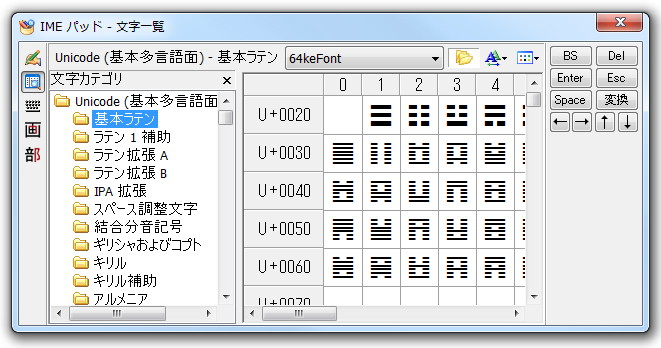 MS-IMEの場合、“IME パット”の“文字一覧”から利用できる