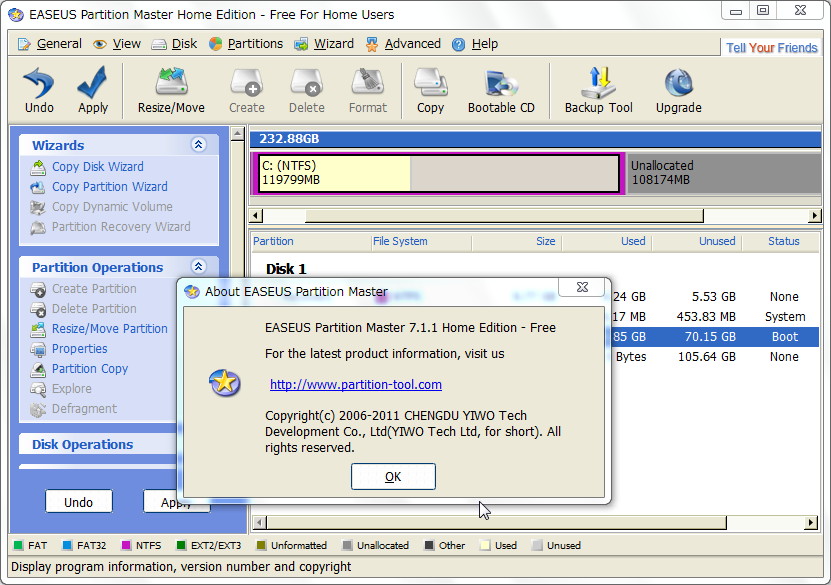 「EASEUS Partition Master Home Edition」v7.1.1