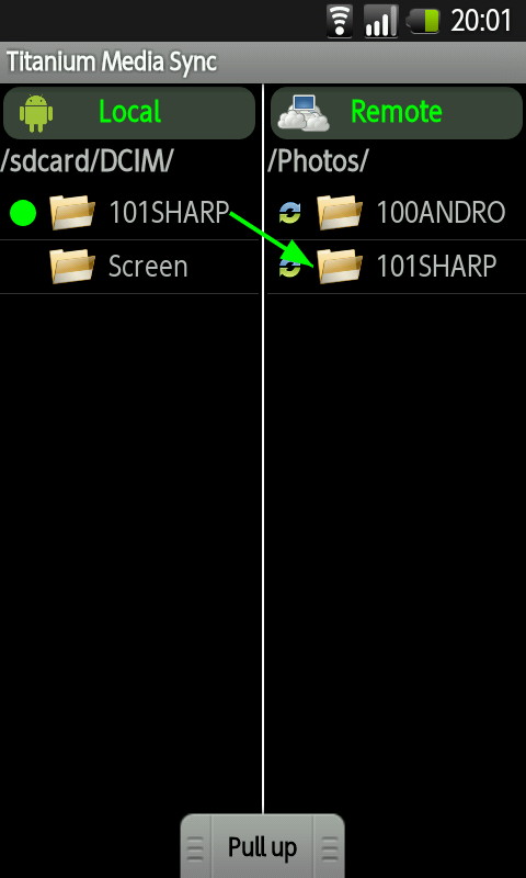 フォルダのドラッグ＆ドロップなどで同期フォルダの指定を行うと、同期方向が矢印で表示される