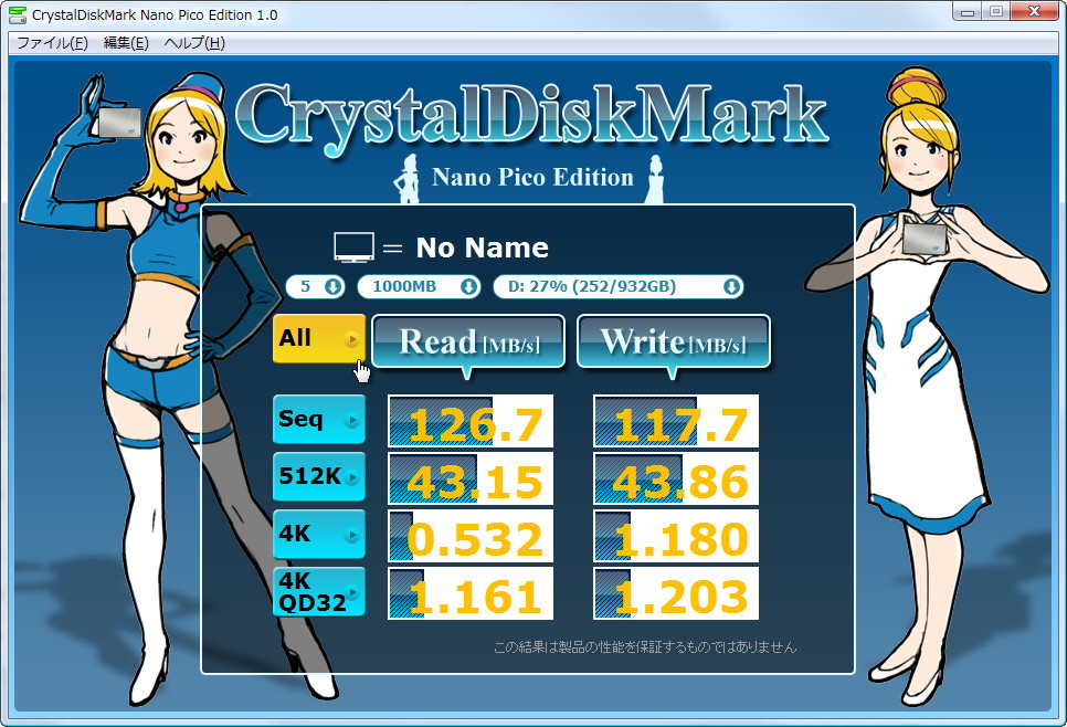 「CrystalDiskMark Nano Pico Edition」v1.0