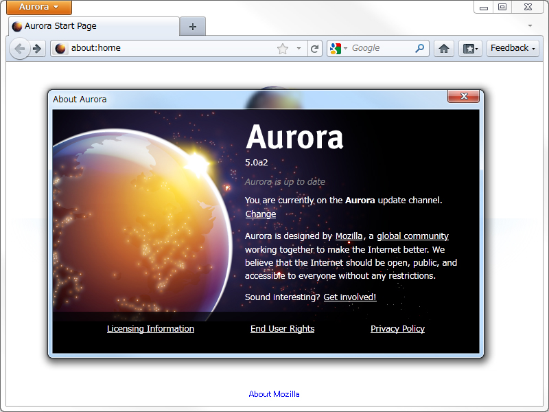 リリースサイクルの見直しにより、「Firefox 5」は早ければ数カ月後にも登場（画像は開発版の「Aurora」）