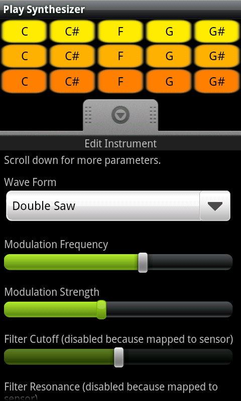 各種パラメーターのカスタマイズ画面