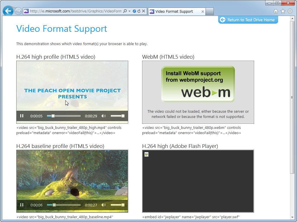本プラグインの導入前。右上にある“WebM”形式動画は再生できない