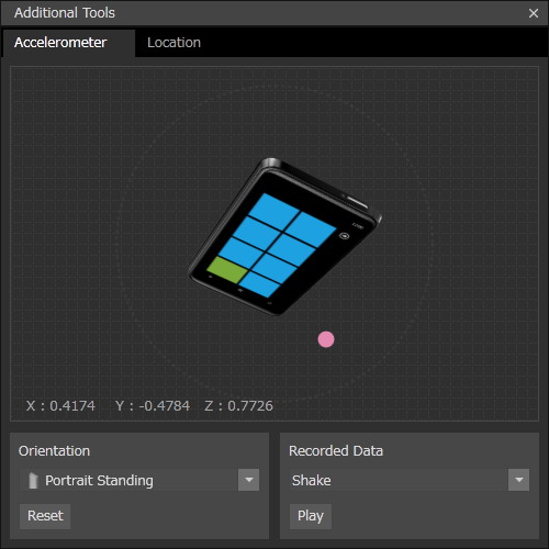 加速度センサーやGPSなどのエミュレーションもサポート