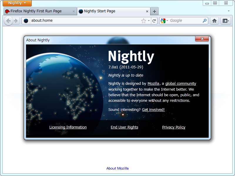 「Firefox Nightly」v7.0a1