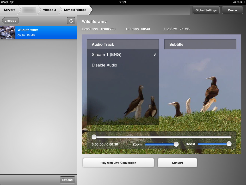 iPadから動画を閲覧した様子