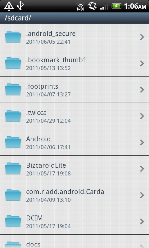 ［Device］をタップすると端末内のファイル一覧が表示される