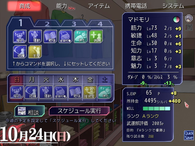 基本は1週間単位でスケジュールを決める育成シミュレーション