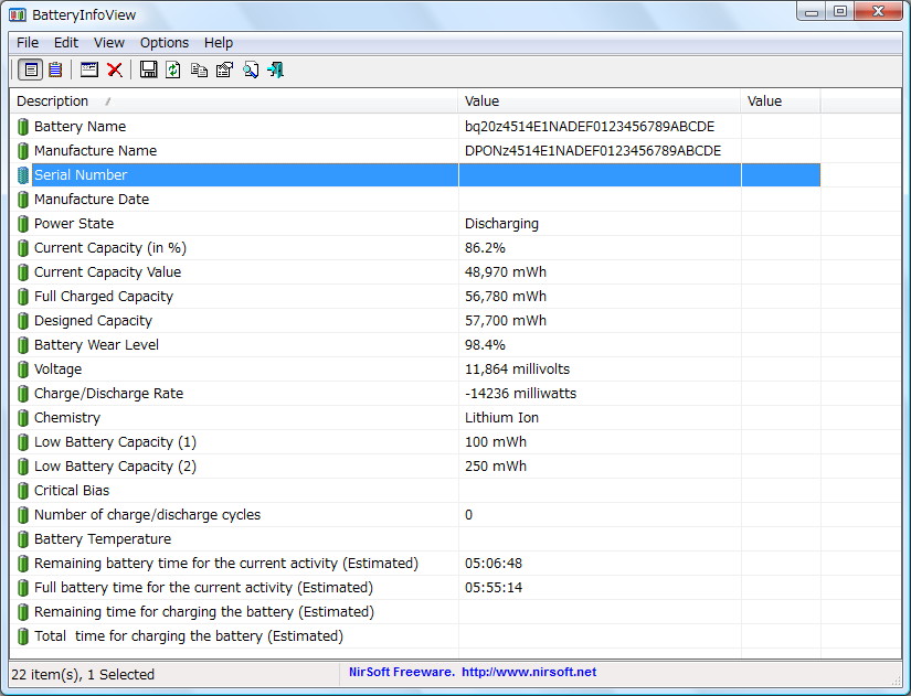 「BatteryInfoView」v1.11