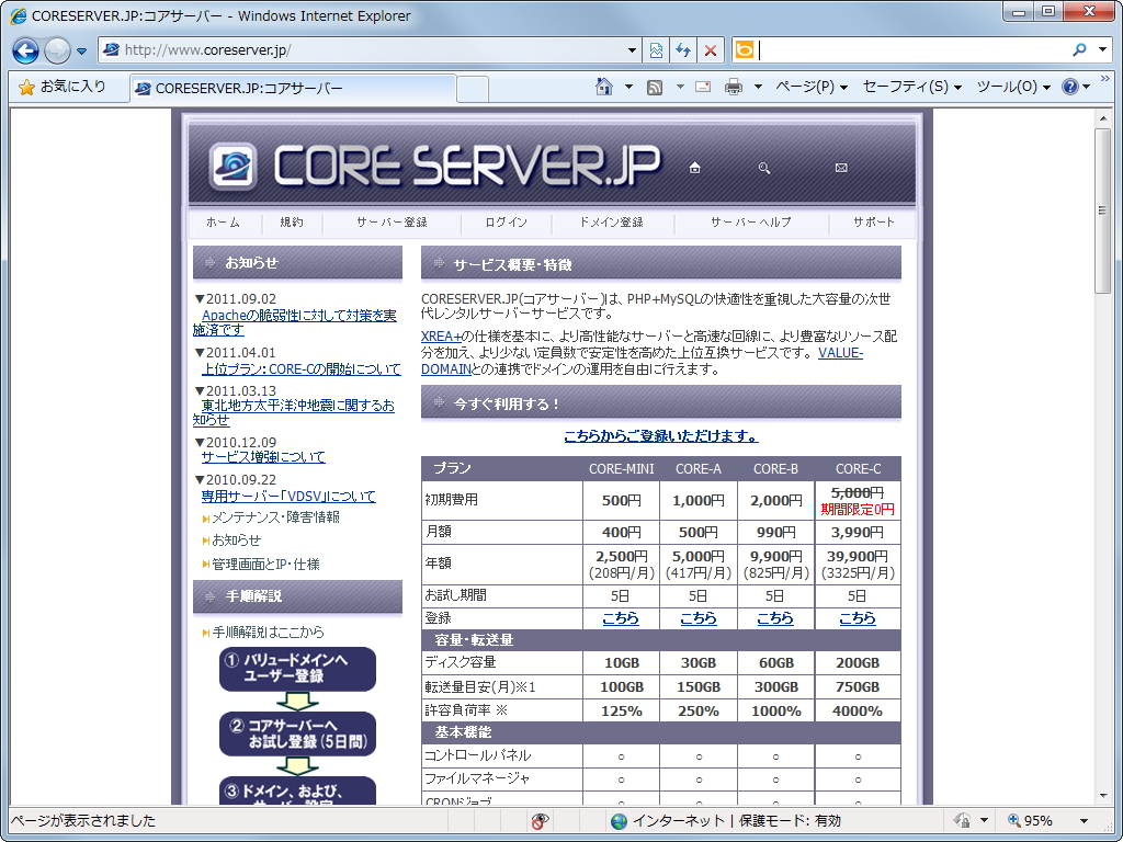 “CORESERVER”のWebサイト